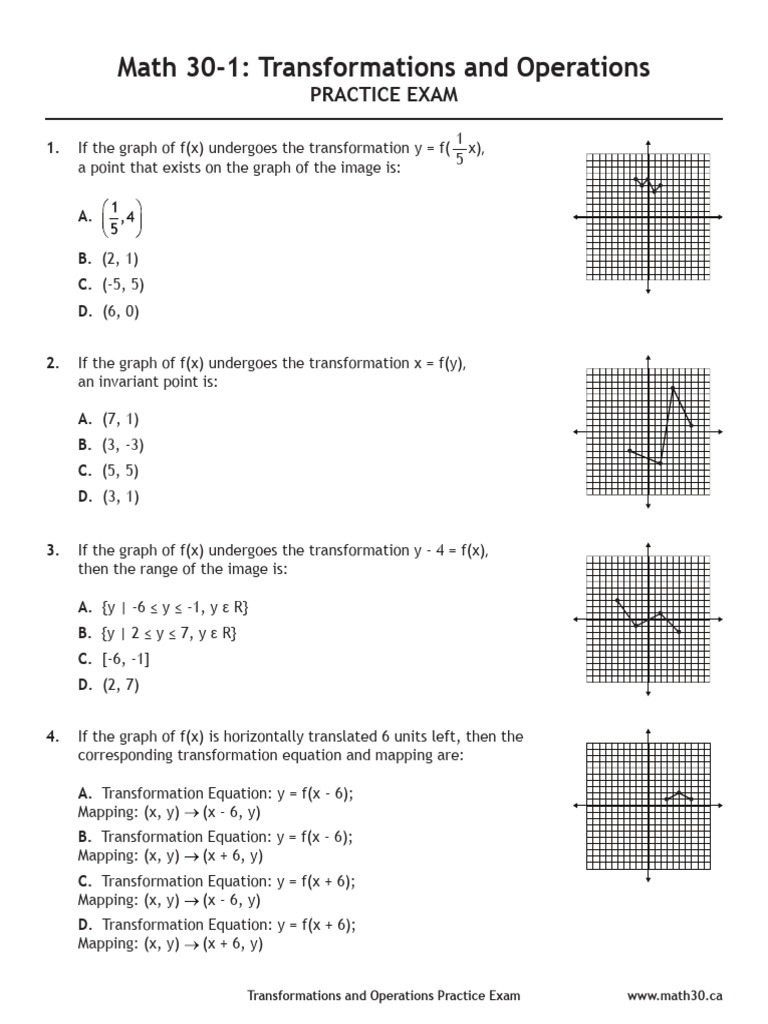 Math 30-1 Transformations Exam Guide | PDF | Cartesian Coordinate ...