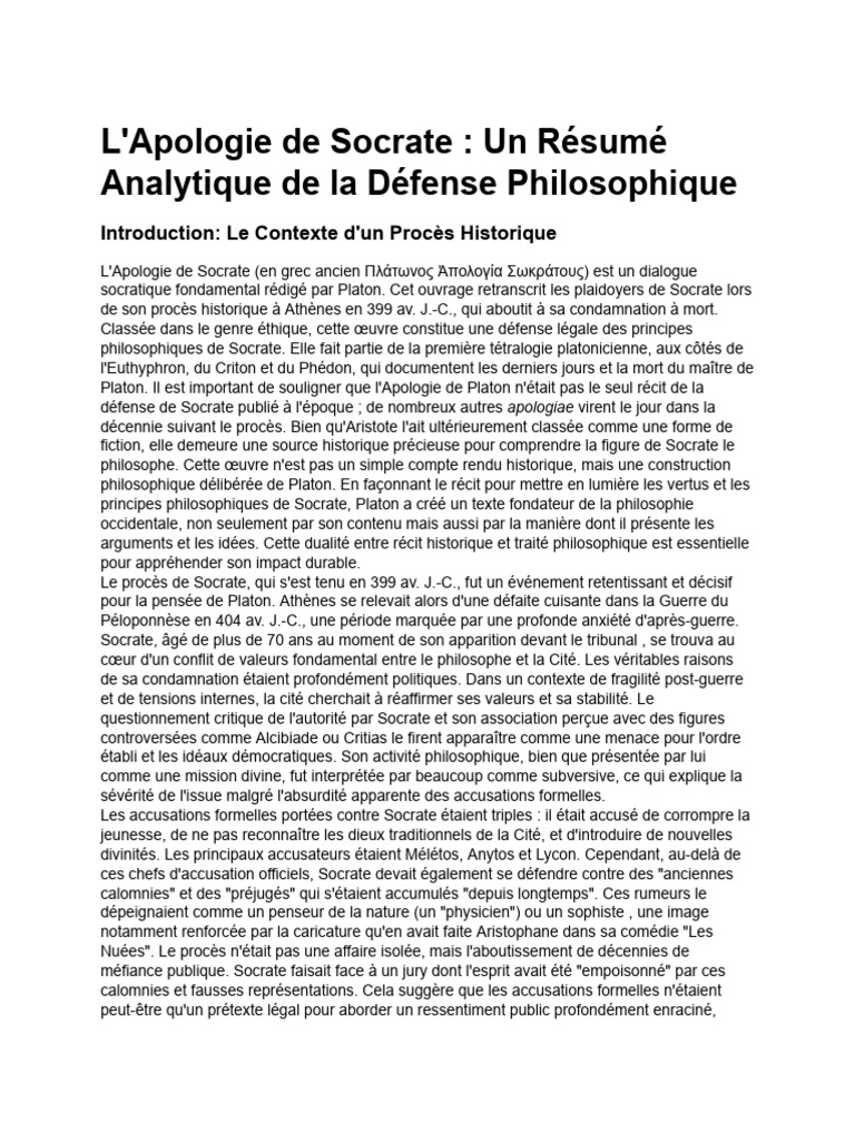 Défense de Socrate : Éthique et Justice | PDF | Socrate | Vérité