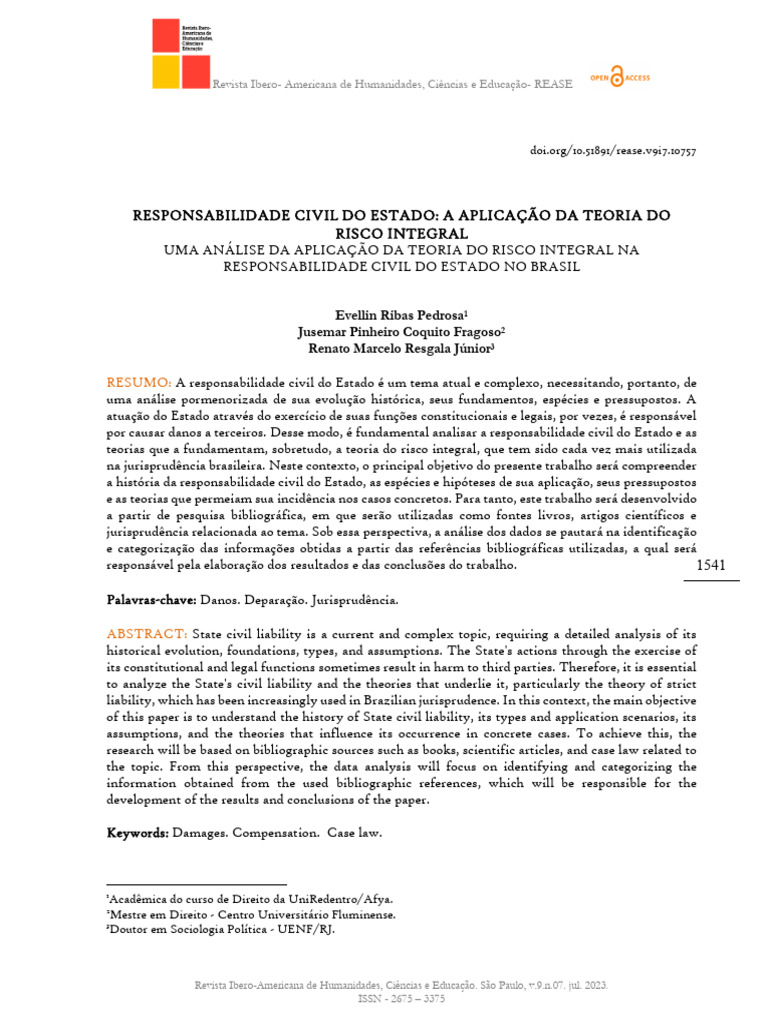 Responsabilidade Civil do Estado e Risco Integral | PDF | Relação de ...