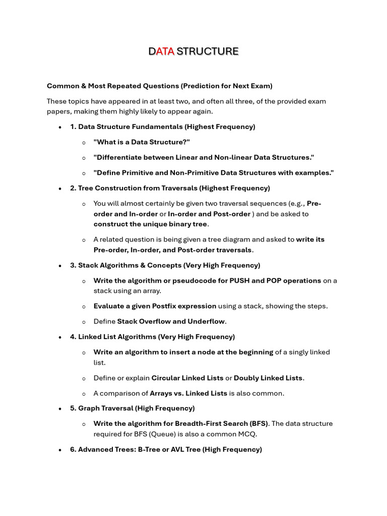 Key Data Structure Exam Topics | PDF | Queue (Abstract Data Type ...