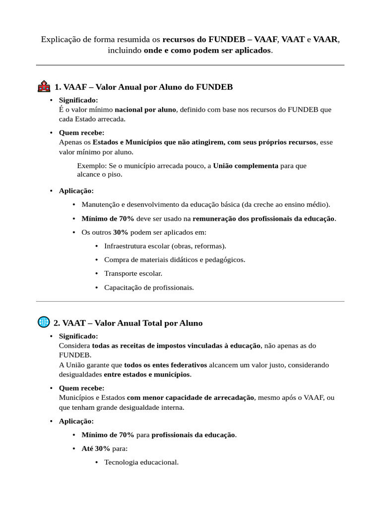 Recursos do FUNDEB: VAAF, VAAT e VAAR | PDF | Pedagogia | Educação Infantil