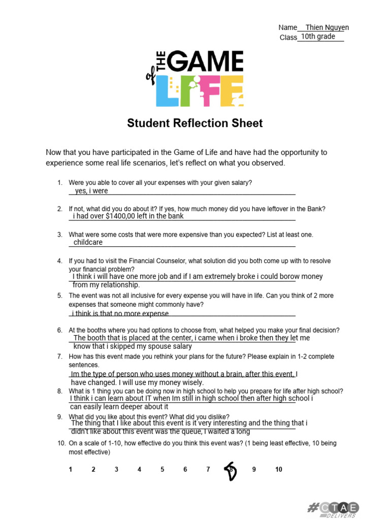 Game of Life Student Reflection Guide | PDF | Chess | Chess Theory