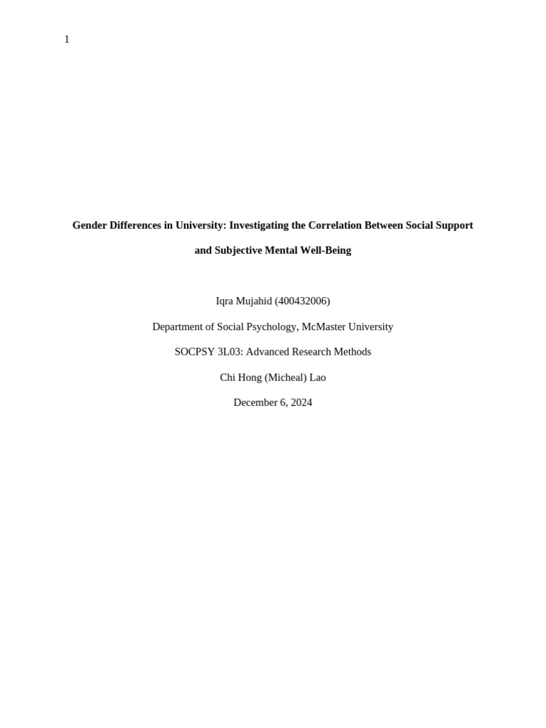 Gender and Social Support in Mental Well-Being | PDF | Social Support ...
