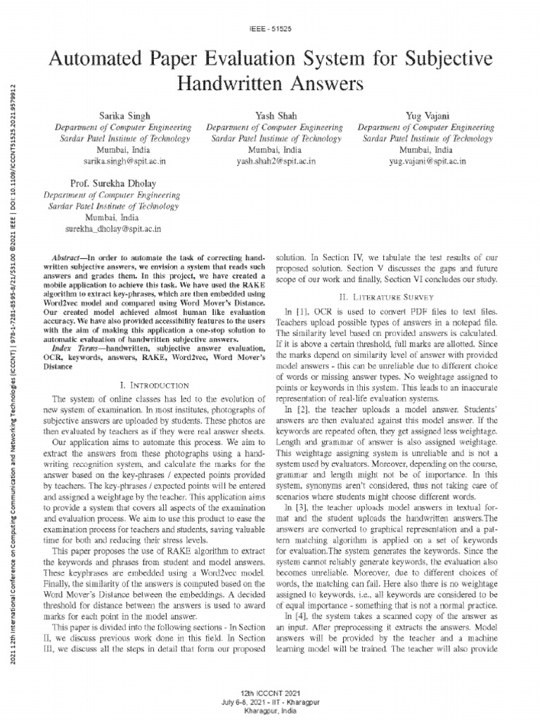 Automated Grading of Handwritten Answers | PDF | Computing