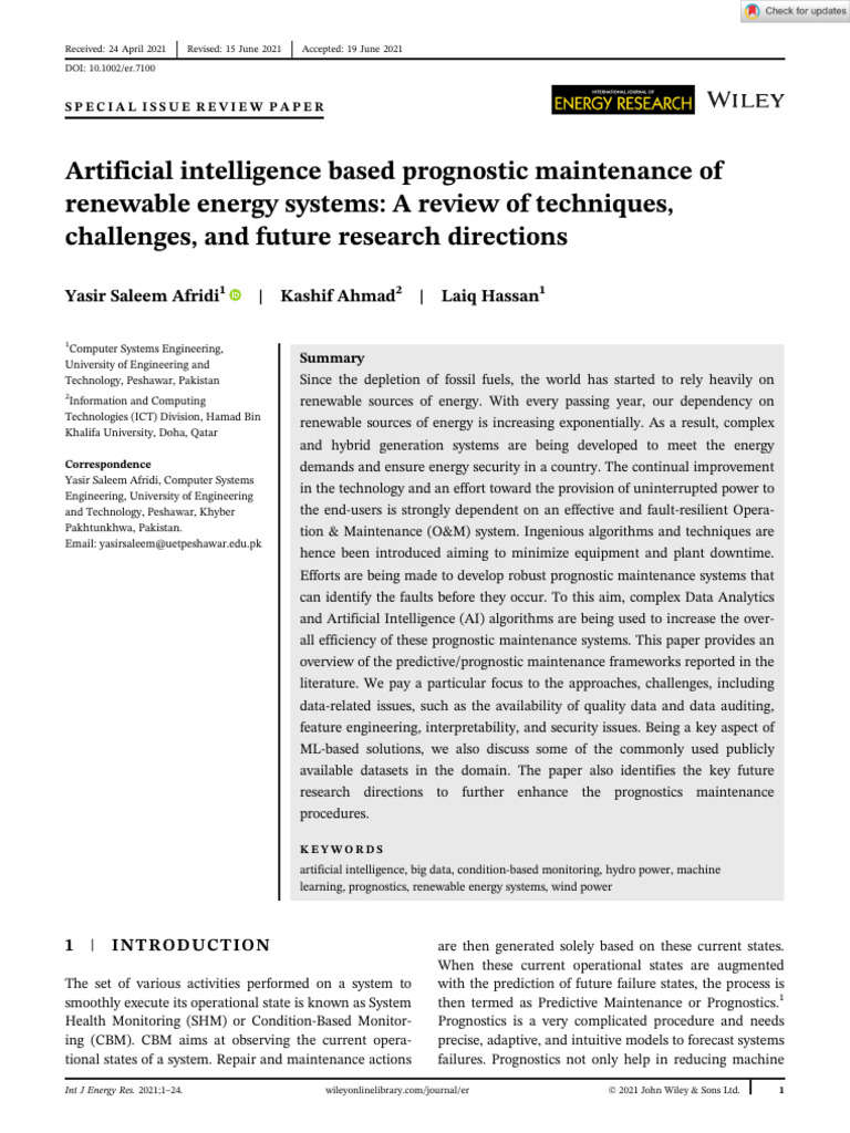 AI Based Prognostic Maintenance of Renewable Energy Systems | PDF ...