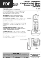 Radio Shack 2.4 GHZ Corded/Cordless Phone Manual, Model 43-3872