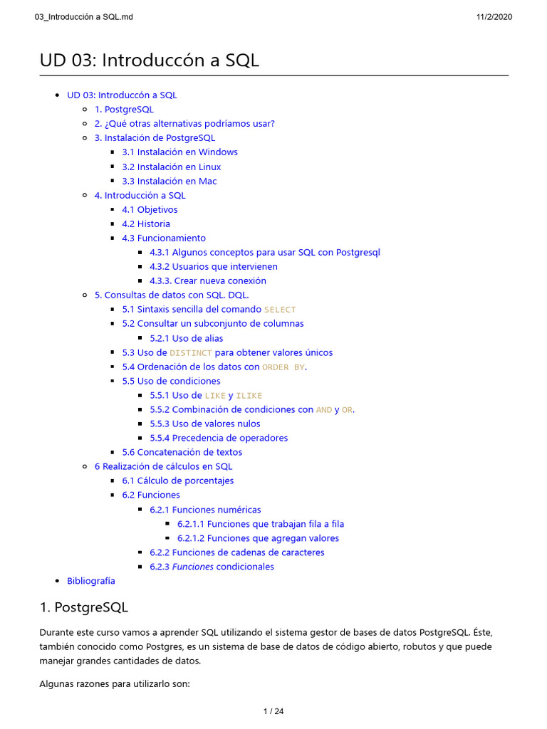 Introducción a SQL y PostgreSQL | PDF | SQL | Bases de datos
