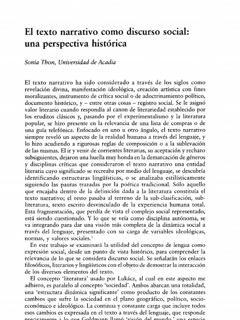 El Texto Narrativo Como Discurso Social Una Perspectiva Historica | PDF