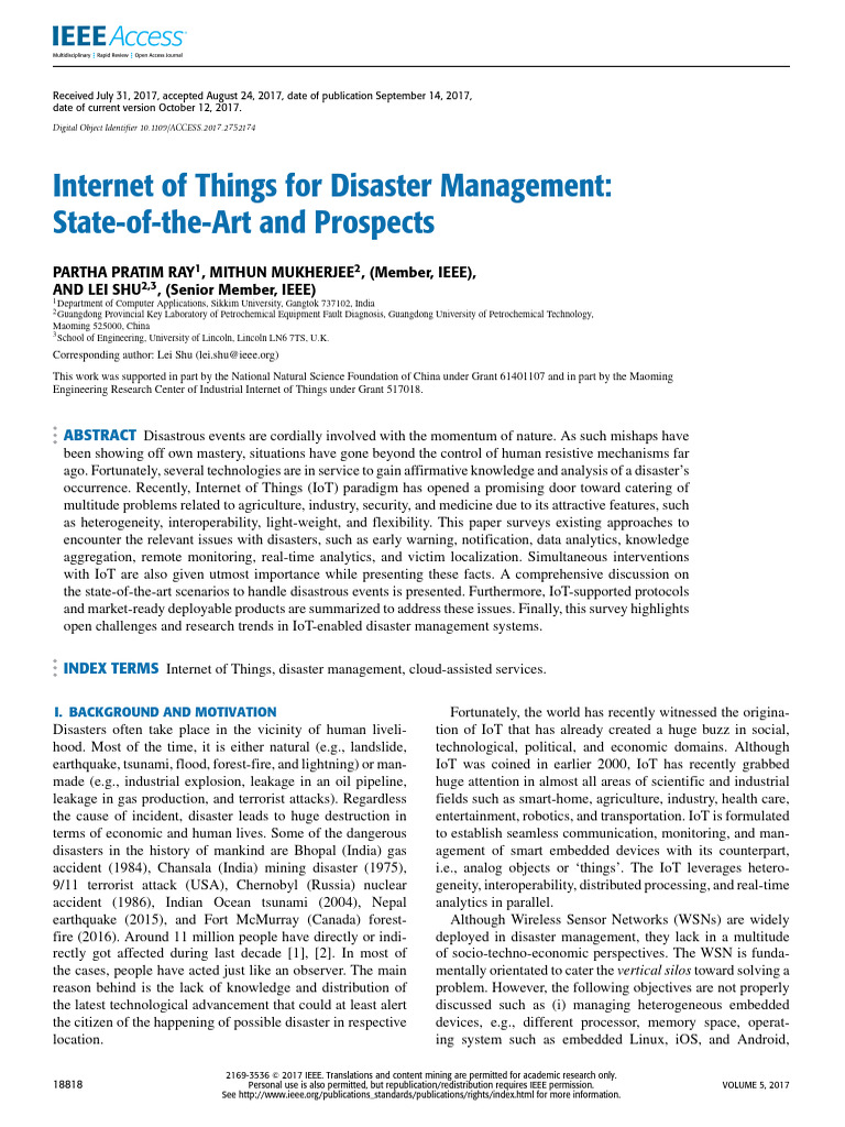 IoT Applications in Disaster Management | PDF | Internet Of Things ...
