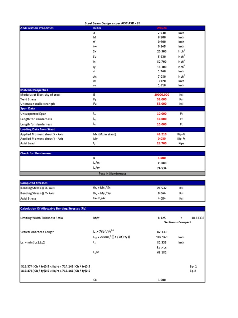 Steel Beam Design as Per AISC ASD