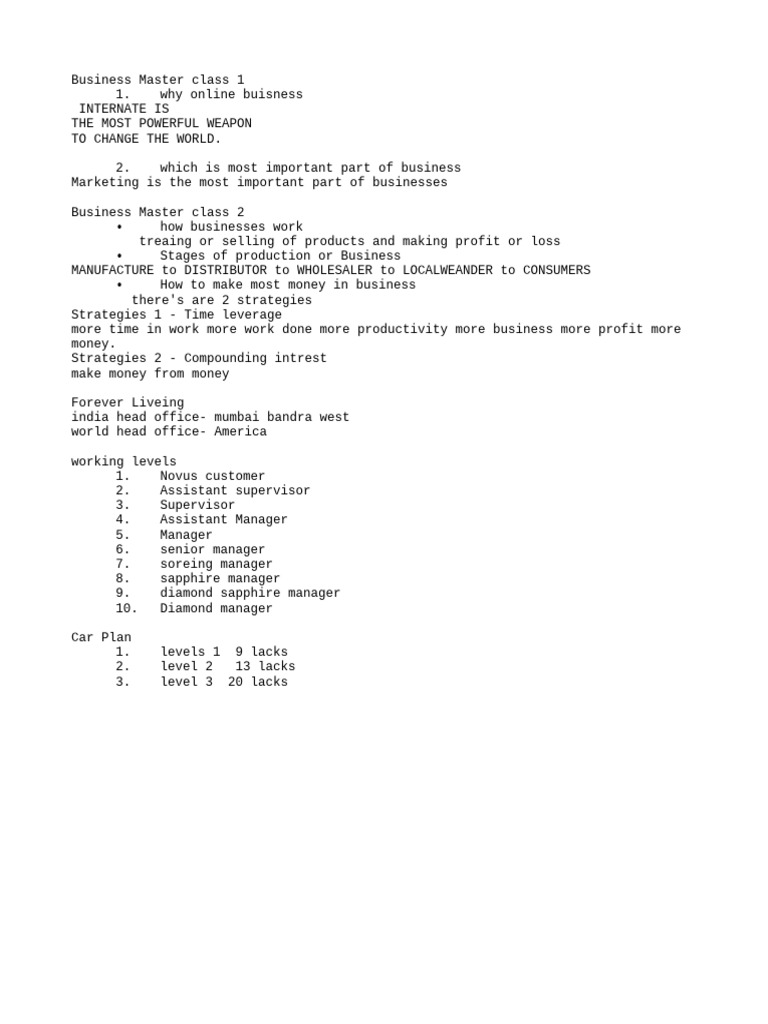 Master Class Notes | PDF
