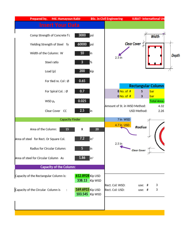 Design of Column With Excel | PDF | Column | Bending