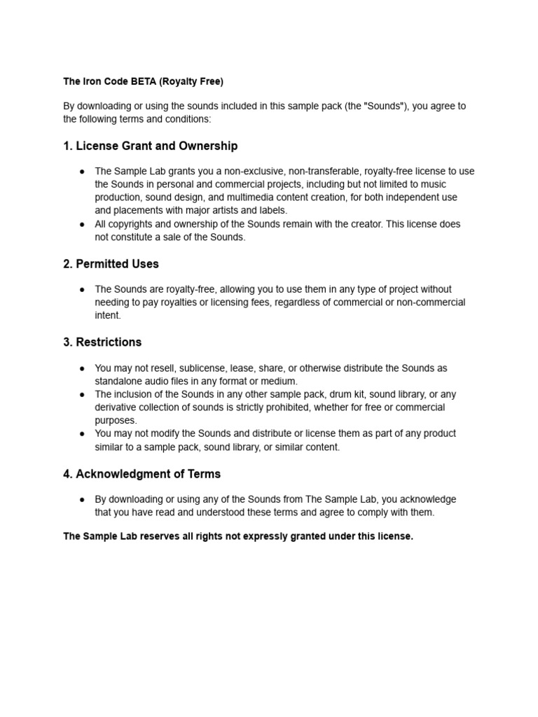 Iron Code BETA Sound License Terms | PDF