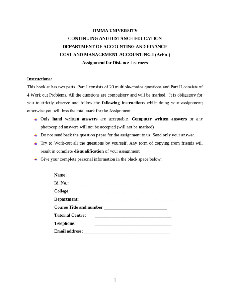 Cost and Management Accounting I Assignment | PDF | Cost Of Goods Sold ...