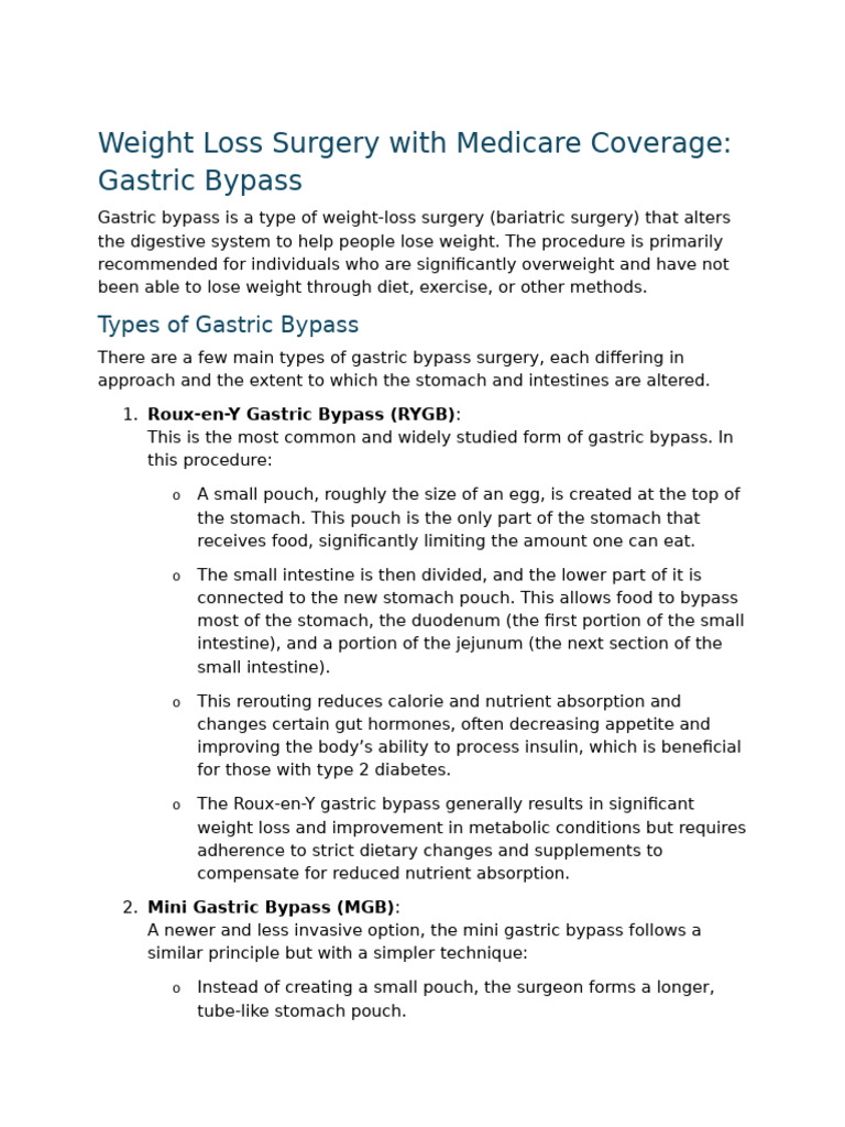 Medicare Coverage for Gastric Bypass Surgery | PDF | Bariatric Surgery ...