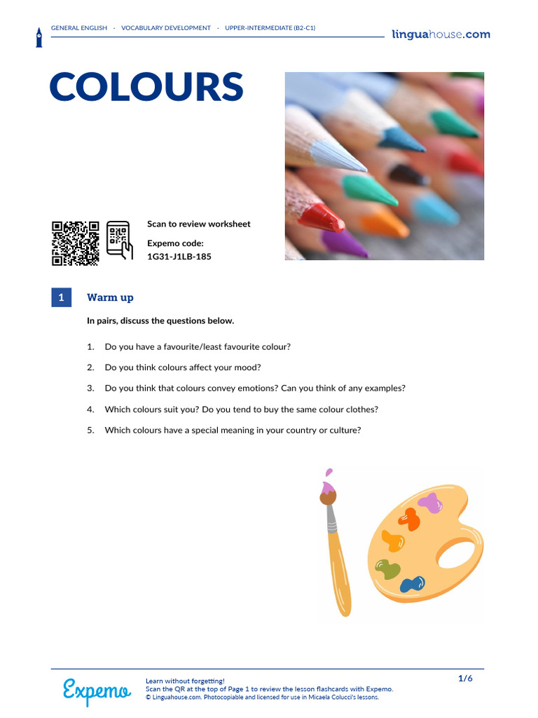 Vocabulary on Colors for B2-C1 Learners | PDF | Visual Impairment | Color