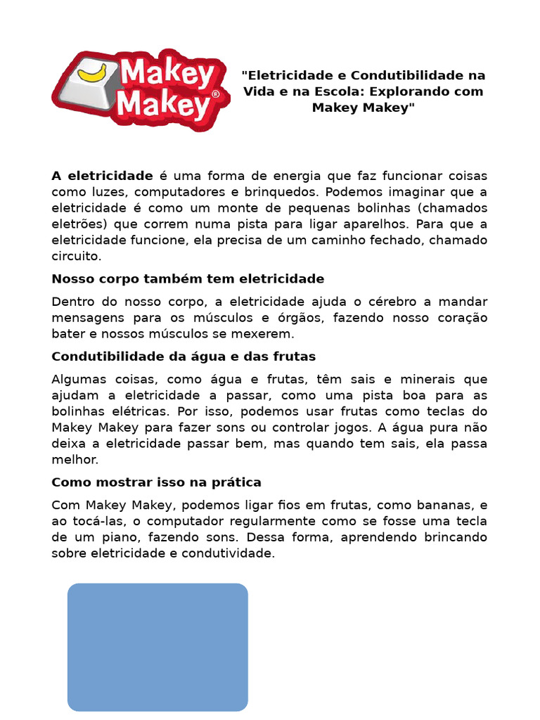 Eletricidade e Condutividade com Makey Makey | PDF | Swift (linguagem ...