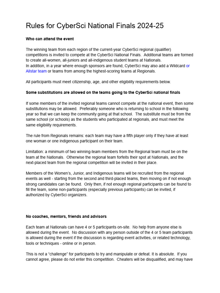 CyberSci National Finals 2024-25 Rules | PDF | Justice | Crime & Violence