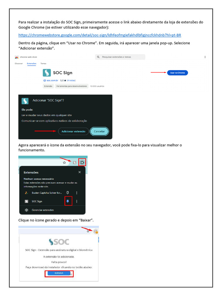 Instalação do SOC Sign no Chrome | PDF