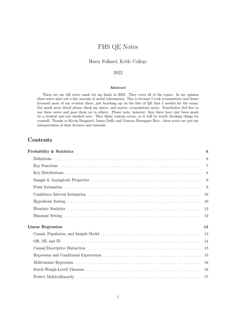 2022 QE Notes for Econometrics Exam | PDF | Autoregressive Model ...