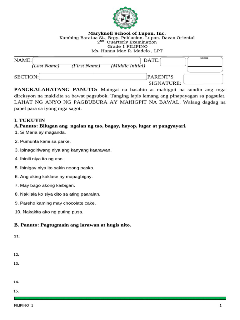 2ND Monthly Exam Filipino | PDF