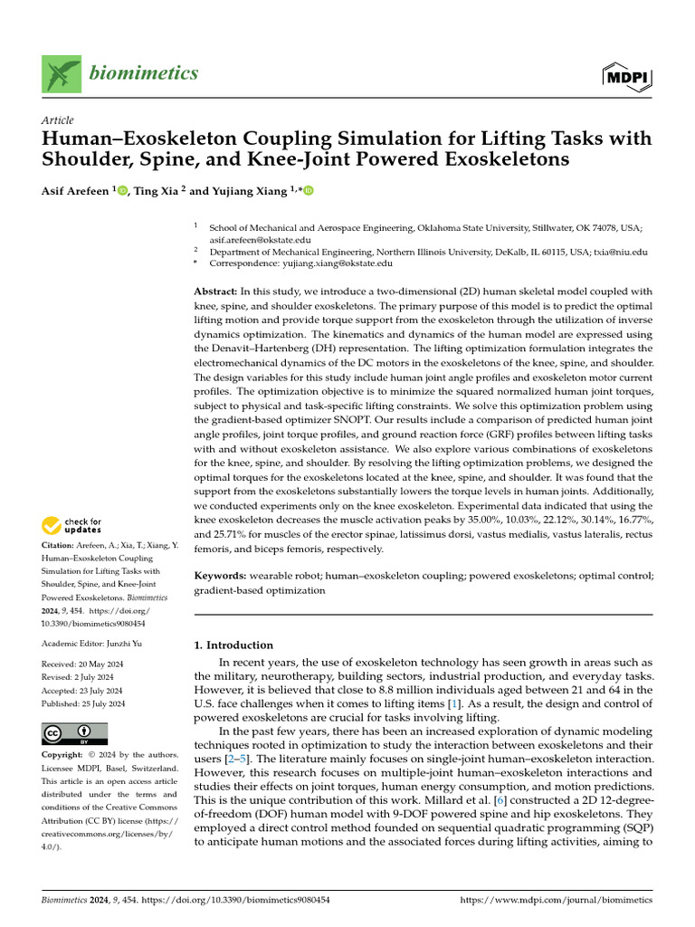 Human-Exoskeleton Coupling Simulation For Lifting | PDF | Mathematical ...