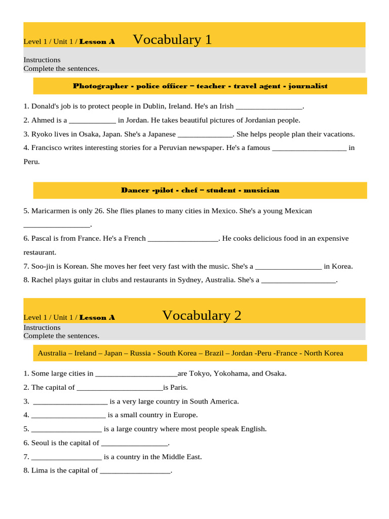 Vocabulary and Grammar Exercises for Beginners | PDF