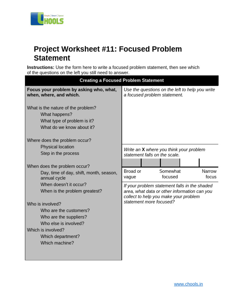 Focused Problem Statement Worksheet | PDF