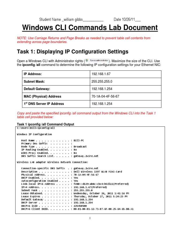 Windows CLI Commands Lab Guide | PDF | Ip Address | Network Layer Protocols