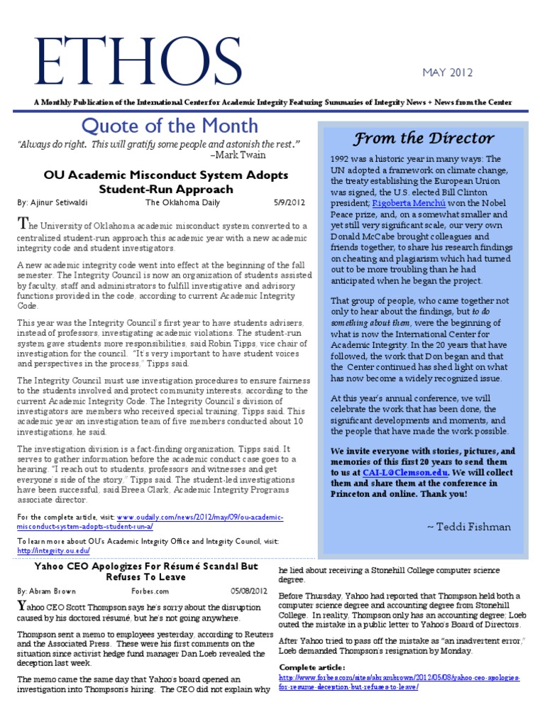 Ethos May 2012 | PDF | Academic Dishonesty | Further Education