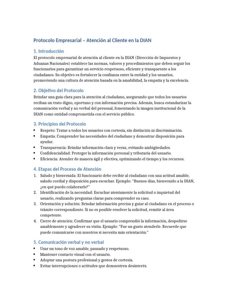 Protocolo de Atención al Cliente DIAN | PDF | Servicio al Cliente