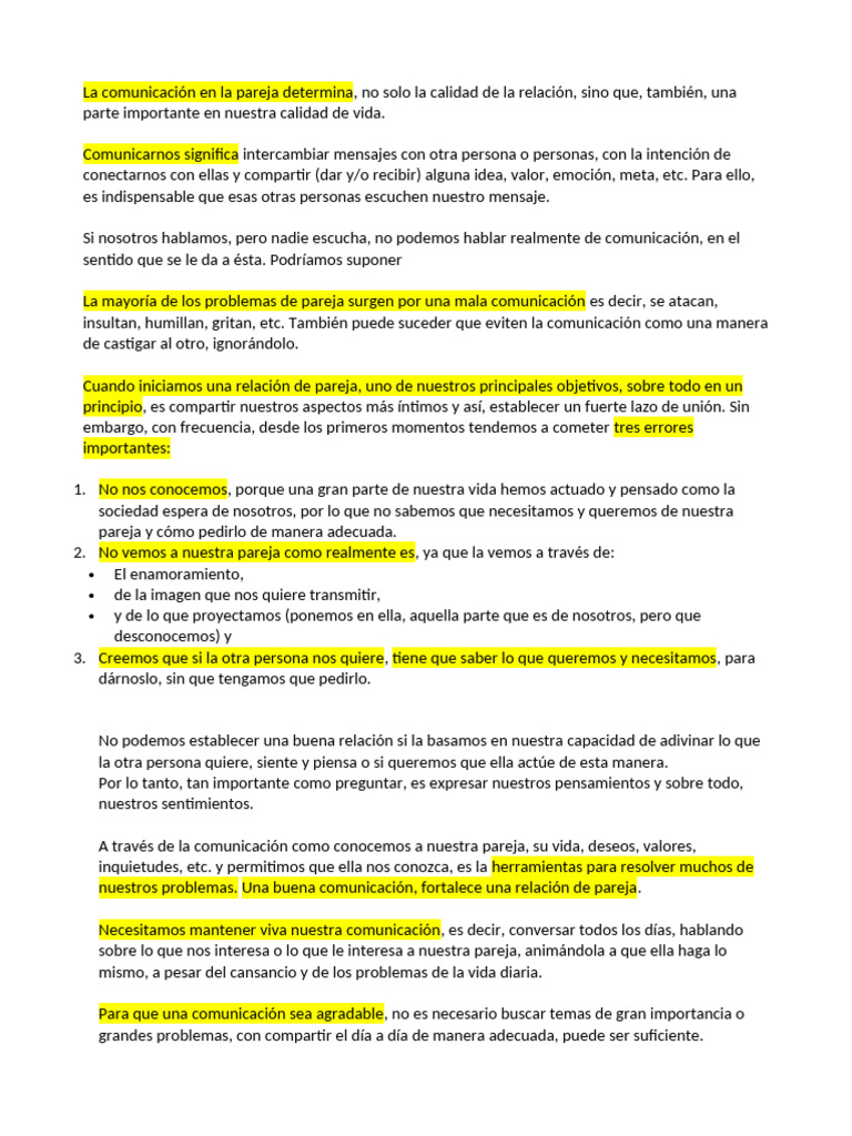 Claves para una Comunicación Efectiva en Pareja | PDF | Comunicación