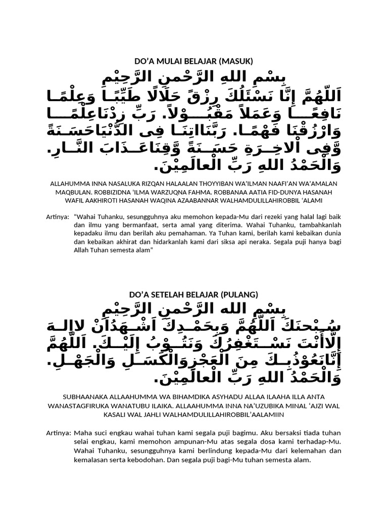Doa Mulai & Setelah Belajar | PDF
