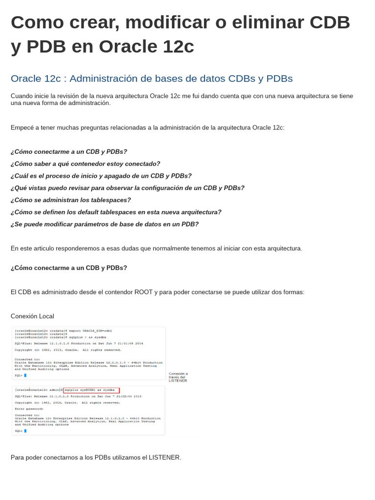 Administración de CDB y PDB en Oracle 12c | PDF | Bases de datos ...