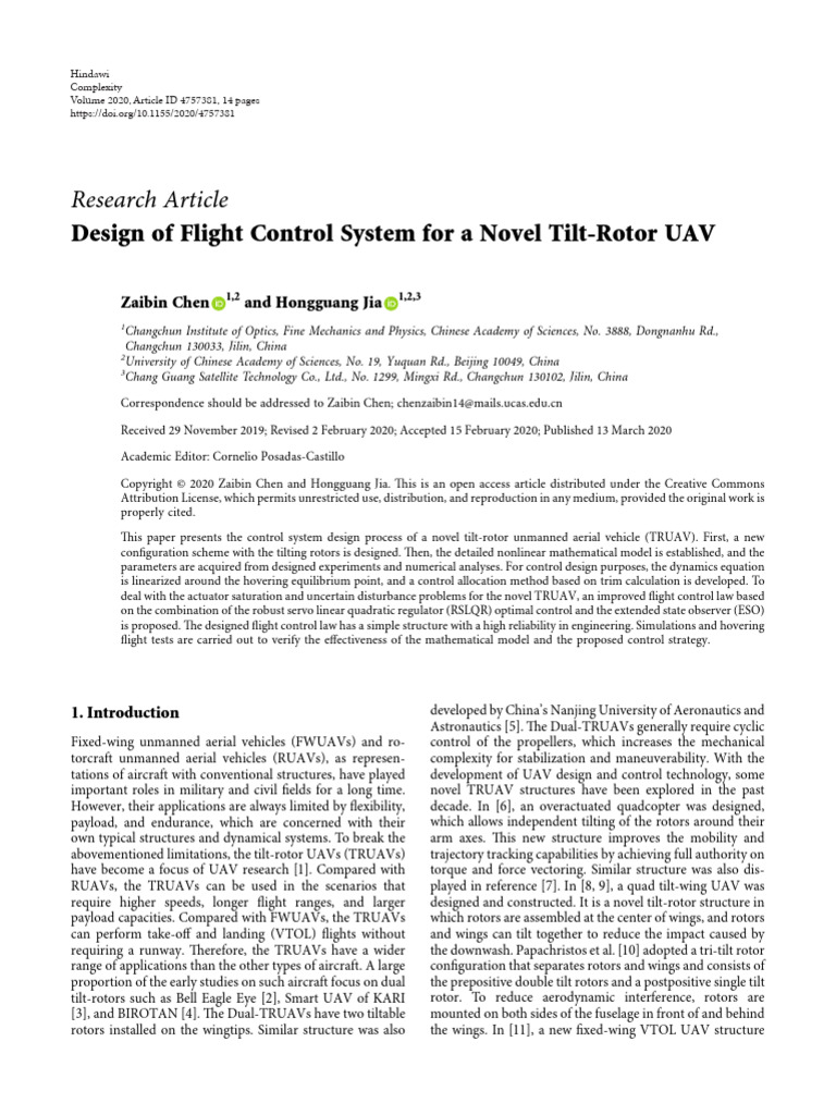 Zaibin2020 - Design of Flight Control System For A Novel Tilt-R | PDF ...