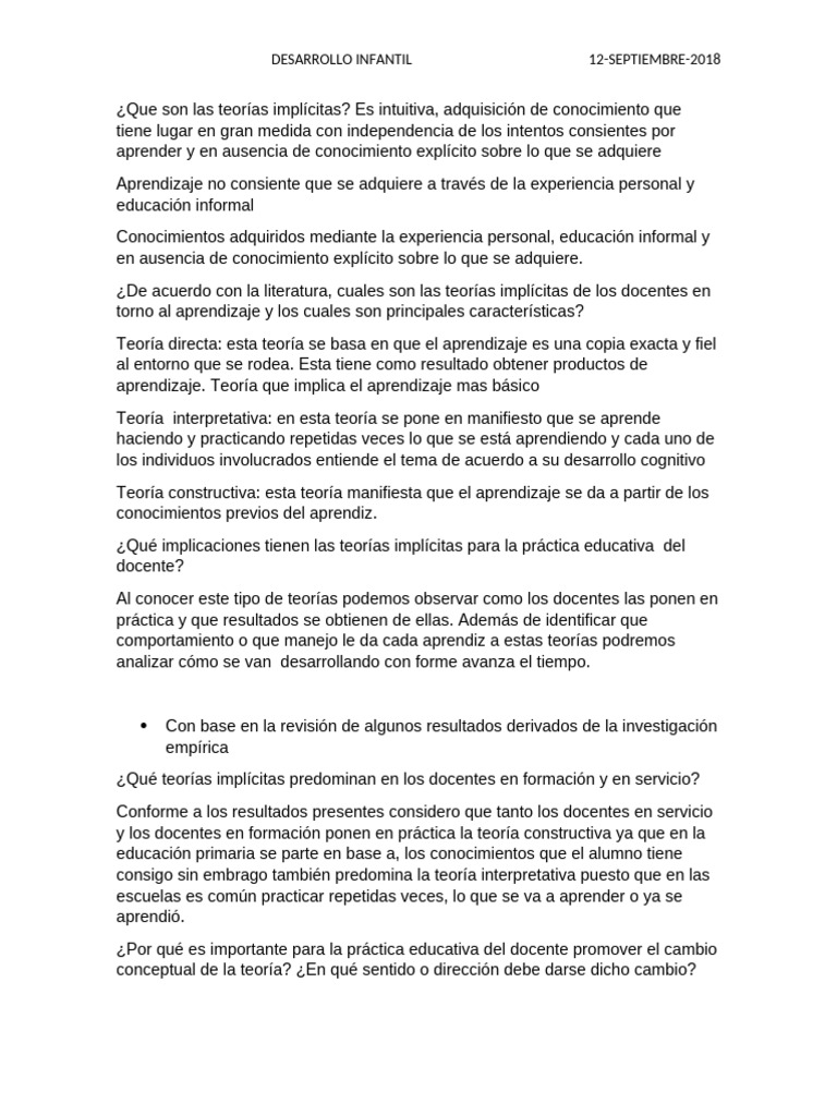 Teorías Implícitas en el Aprendizaje Infantil | PDF | Aprendizaje ...