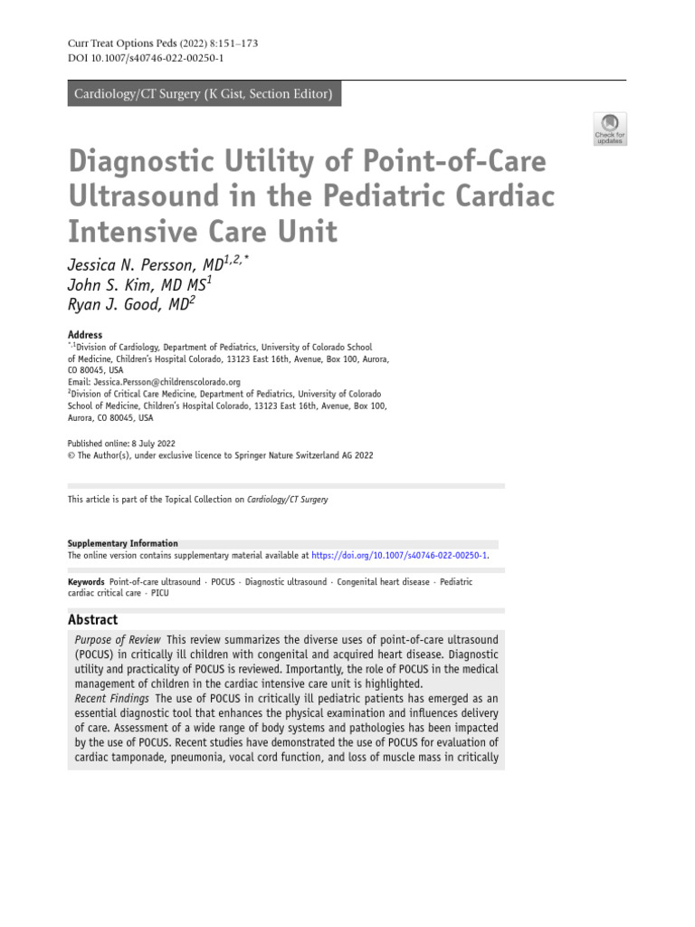 Diagnostic Utility of Point of Care Ultrasound in The Pediatric Cardiac ...