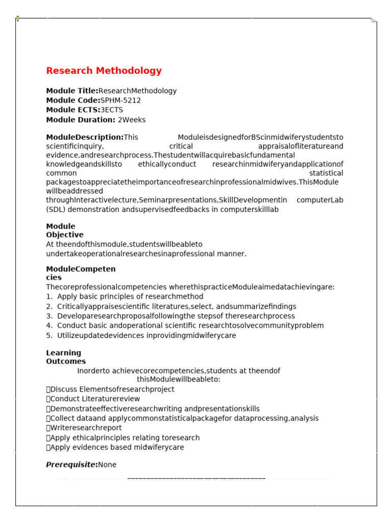 Midwifery Research Methodology Course | PDF | Inquiry | Procedural ...