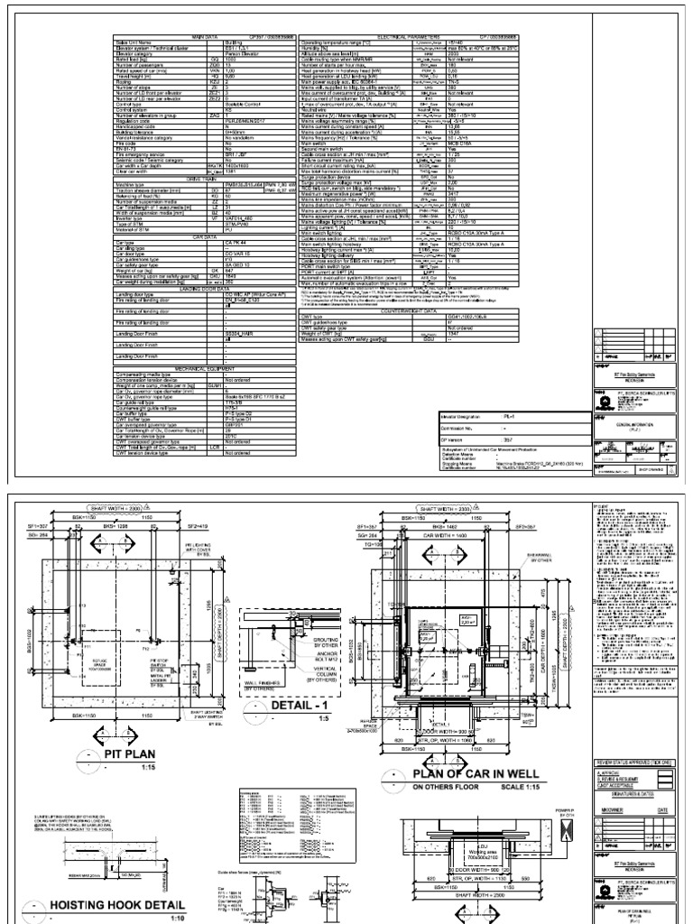Elevator Shop Drawing PL-1 Details | PDF | Mains Electricity | Elevator