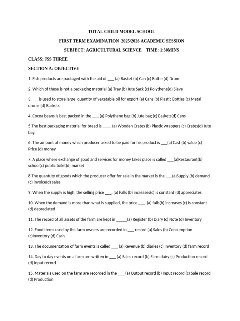 Jss 3 | PDF | Farms | Inventory