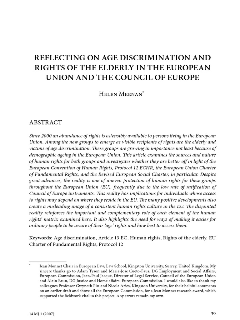 Meenan 2007 Reflecting On Age Discrimination and Rights of The Elderly ...