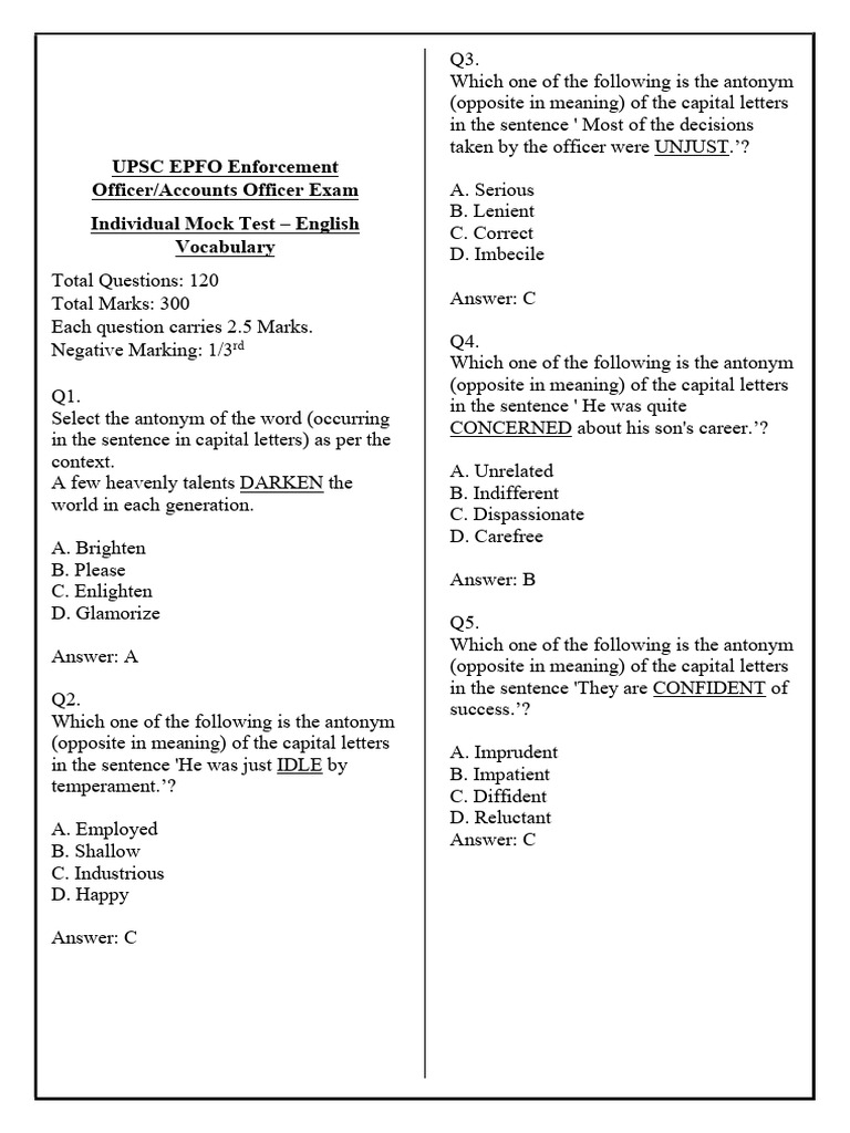 Upsc Epfo Sectional Test 6 English Vocabulary | PDF | Lexical Semantics ...