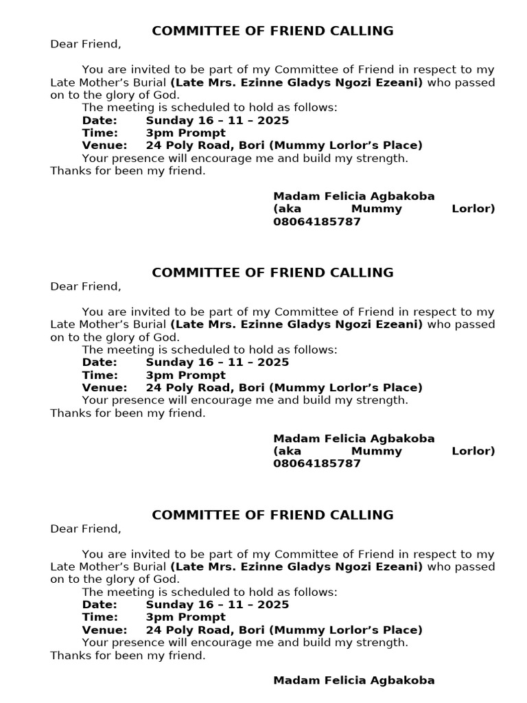 Committee of Friend Calling | PDF
