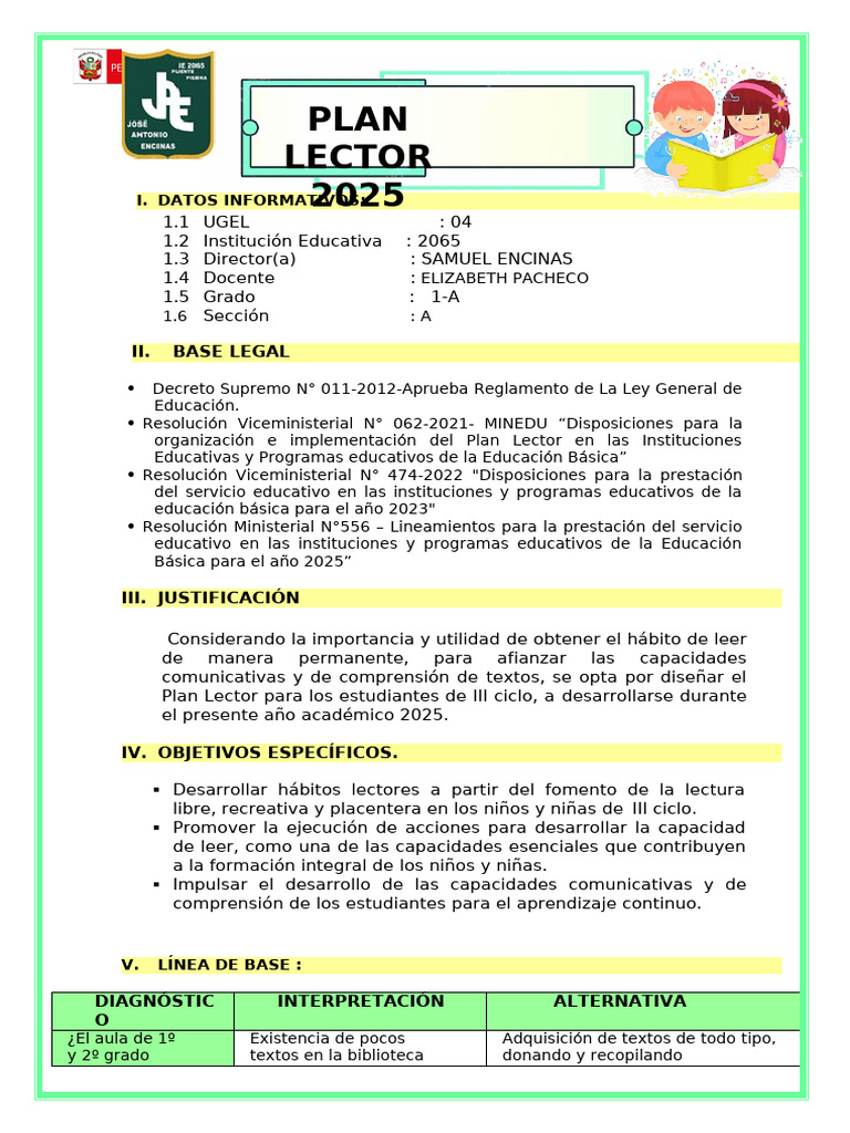 Plan Lector 2025 para III Ciclo Escolar | PDF | Salón de clases | Maestros