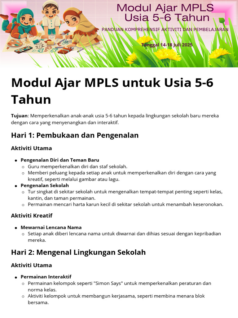 Modul MPLS Kreatif untuk Usia 5-6 Tahun | PDF