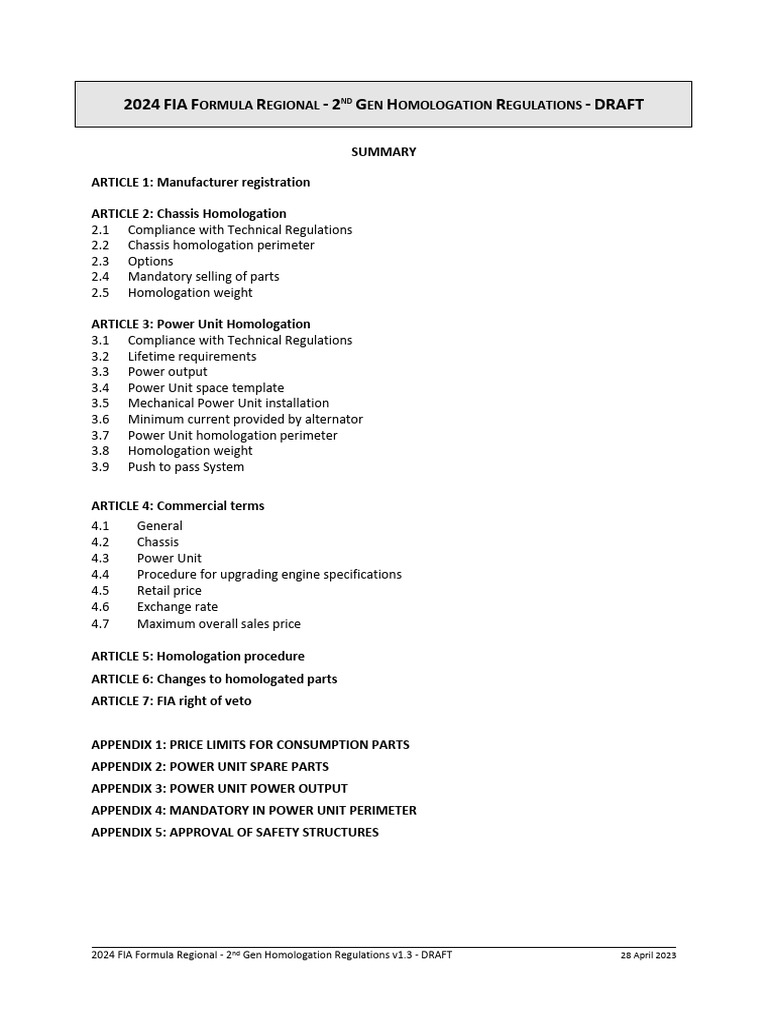 2024 FIA Formula Regional Homologation | PDF | Throttle | Pump