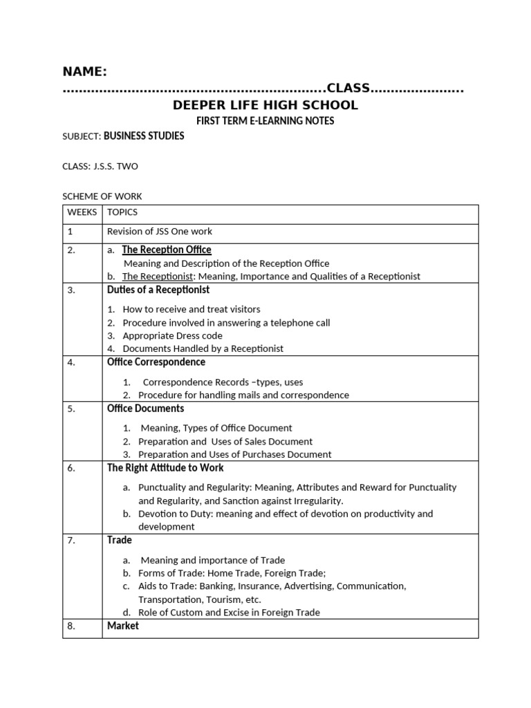 Business Studies E-Learning Notes J.S.S. 2 | PDF | Mail | Market ...