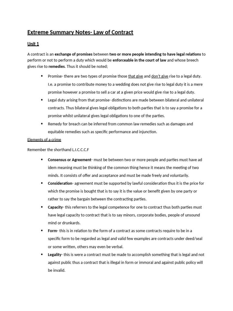 Law of Contract: Key Concepts Explained | PDF | Estoppel | Offer And ...