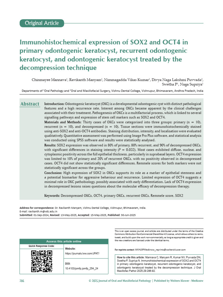 Immunohistochemical Expression of SOX2 and OCT4 in | PDF ...