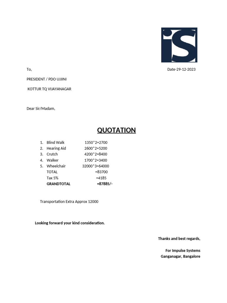 Medical Equipment Quotation Summary | PDF